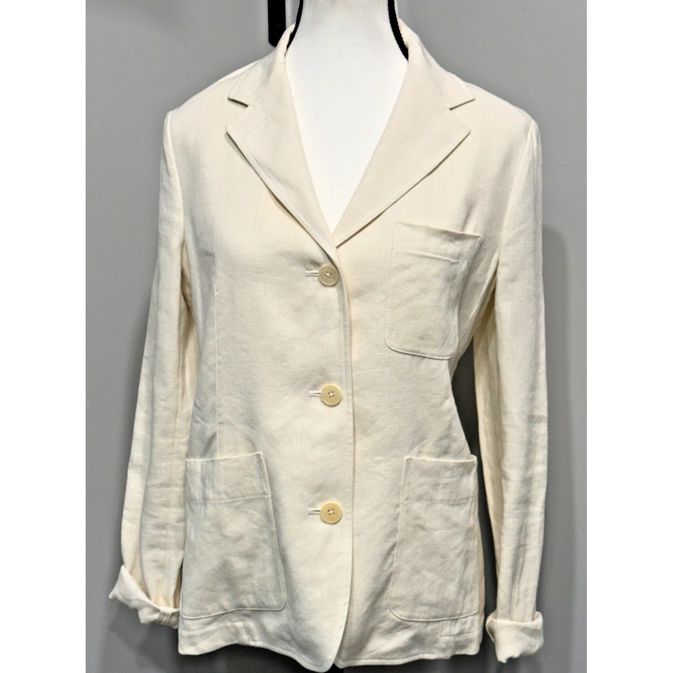 Vince Off White Linen Blend 3-Button Patch Pocket Blazer Jacket Womens Size 4